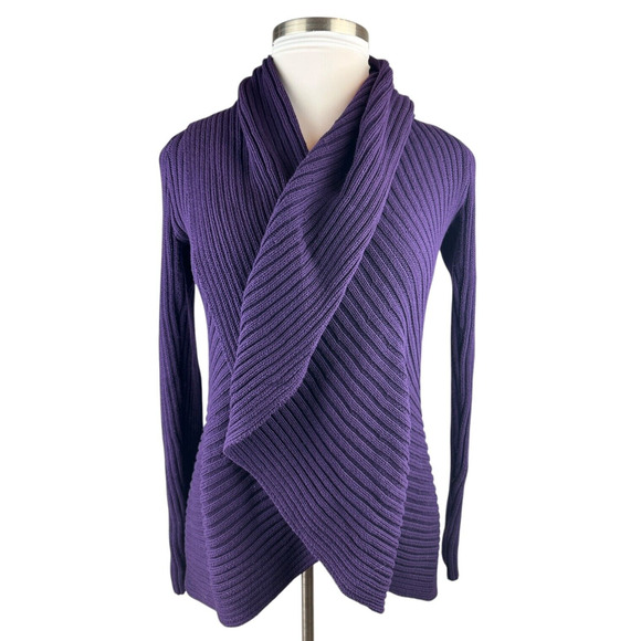 Ralph Lauren Ribbed Open Front Drape Shawl Cardigan Purple Women's Size L/XL - Picture 5 of 16